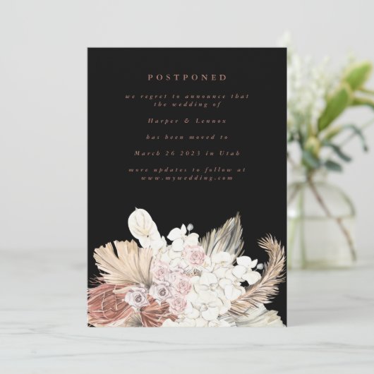 Uitgestelde Terracotta Coral Desert Bohemian Pampa Save The Date (Staand voorkant)