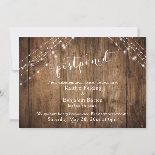 Uitgestelde Trouw Aankondiging Rustic Hout Lichten (Voorkant)
