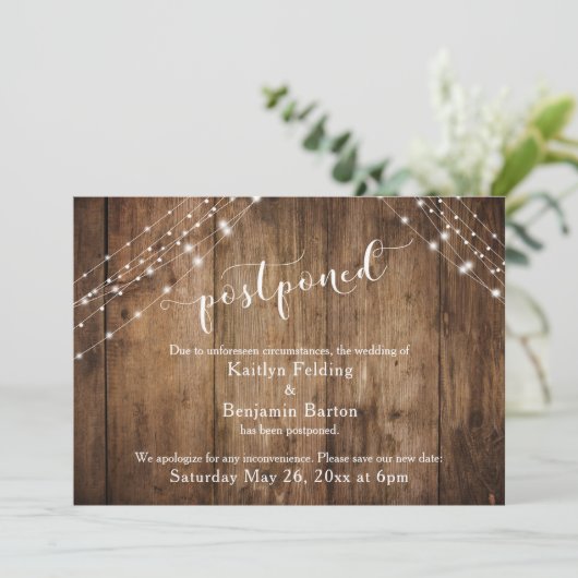 Uitgestelde Trouw Aankondiging Rustic Hout Lichten (Staand voorkant)