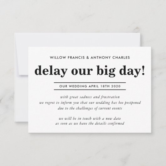 UITGESTELDE TROUW dag uitstellen onze grote dag ee Kaart (Voorkant)