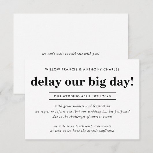 UITGESTELDE TROUW datum onze grote dag eenvoudige  Kaart (Voorkant / Achterkant)