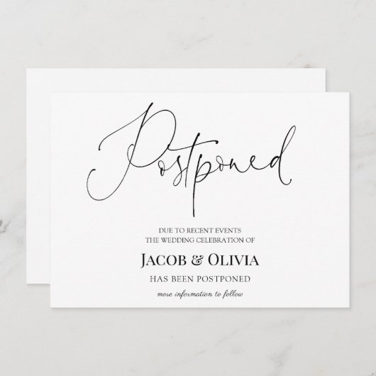 Uitgestelde trouwannonce kaart (Voorkant / Achterkant)