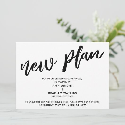 Uitgestelde trouwannouncement "Nieuw plan" Kaart (Staand voorkant)