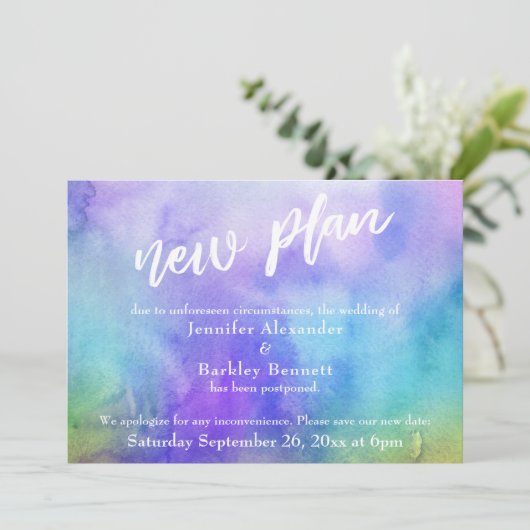 Uitgestelde Trouwdag Aquarel "Nieuw Plan" Kaart (Staand voorkant)