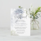 Uitgestelde Trouwdag Aquarel Stof Blauw Bloemmotie Kaart (Staand voorkant)