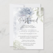 Uitgestelde Trouwdag Aquarel Stof Blauw Bloemmotie Kaart (Voorkant)