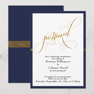 Uitgestelde Trouwdag Elegante Navy & Gouden Streep Kaart