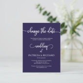 Uitgestelde Trouwdag Goedkoop Elegant Navyblauw Briefkaart (Staand voorkant)