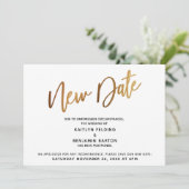 Uitgestelde Trouwdag Goud "Nieuwe Datum" Aankondig Kaart (Staand voorkant)