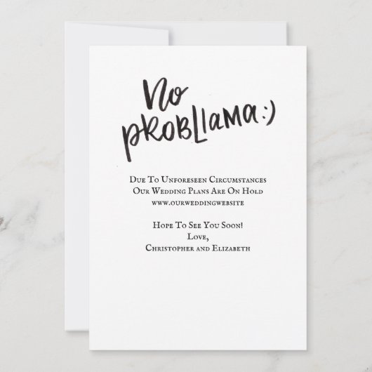 Uitgestelde Trouwdag Grappige Lama Datumwijziging Kaart (Achterkant)