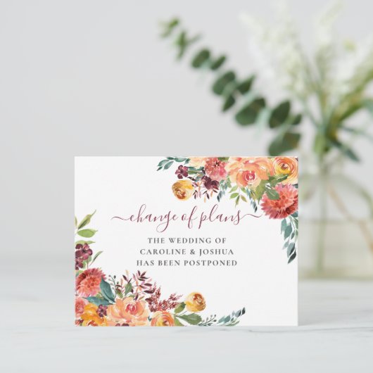 Uitgestelde Trouwdag Herfstbloemen Nieuwe Datum Briefkaart (Staand voorkant)