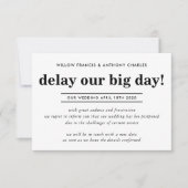 UITGESTELDE TROUWdag onze grote dag uitstellen een Kaart (Voorkant)