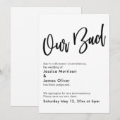 Uitgestelde Trouwdag "Onze Schuld" Hand Uitnodigin Kaart (Voorkant / Achterkant)