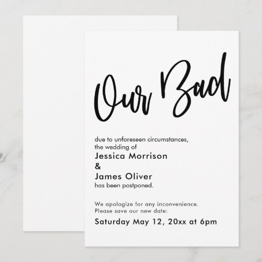 Uitgestelde Trouwdag "Onze Schuld" Hand Uitnodigin Kaart (Voorkant / Achterkant)