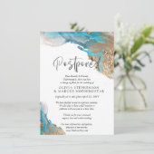 Uitgestelde Trouwdag Theeachtig Blauw en Goud Abst Kaart (Staand voorkant)