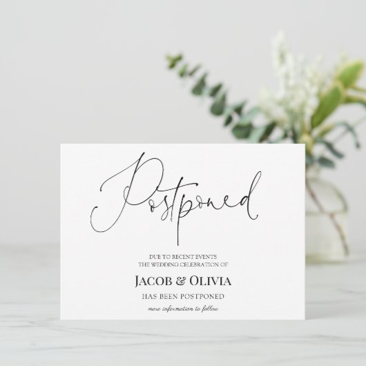 Uitgestelde trouwdatum aangekondigd kaart (Staand voorkant)