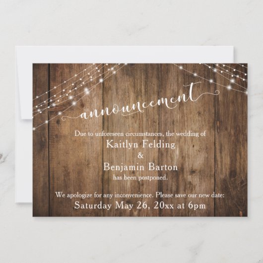 Uitgestelde Trouwdatum Aankondiging in Rustieke Ho (Voorkant)