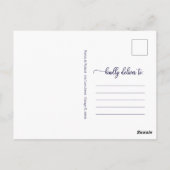Uitgestelde Trouwdatum Aankondiging Marineblauw Briefkaart (Achterkant)