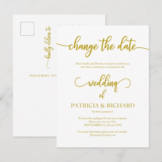 Uitgestelde trouwdatum bekendmaking legant Gold Briefkaart (Voorkant / Achterkant)