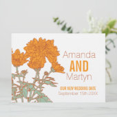 Uitgestelde trouwdatum chrysanthemum wit oranje kaart (Staand voorkant)