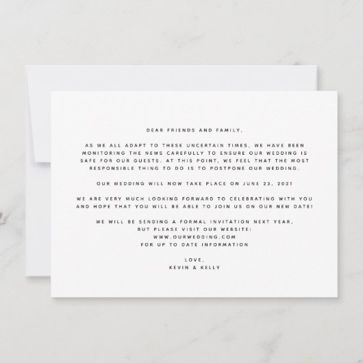 Uitgestelde Trouwdatum Goud Schrift Wijzig onze da Kaart (Achterkant)