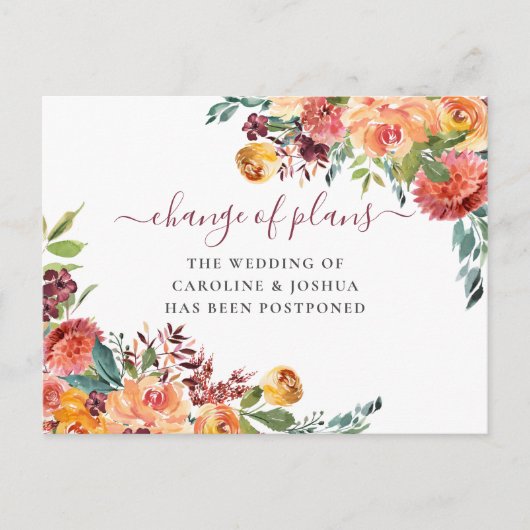 Uitgestelde Trouwdatum Herfstbloemen Briefkaart (Voorkant)