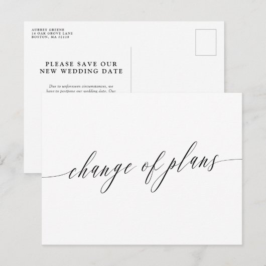 Uitgestelde Trouwdatum met Sierlijk Schrift Aankondigingskaart (Voorkant / Achterkant)