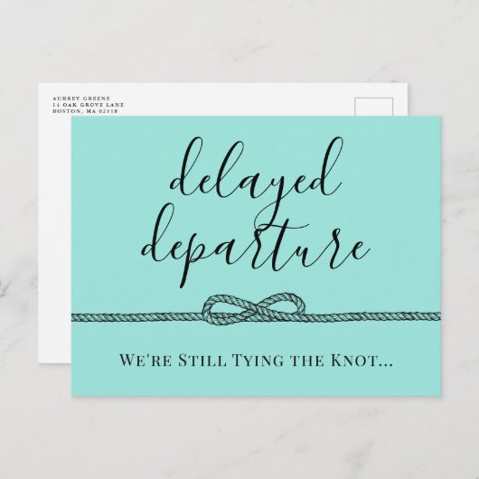 Uitgestelde Trouwdatum Nautisch Turquoise Knoop Aankondigingskaart (Voorkant / Achterkant)