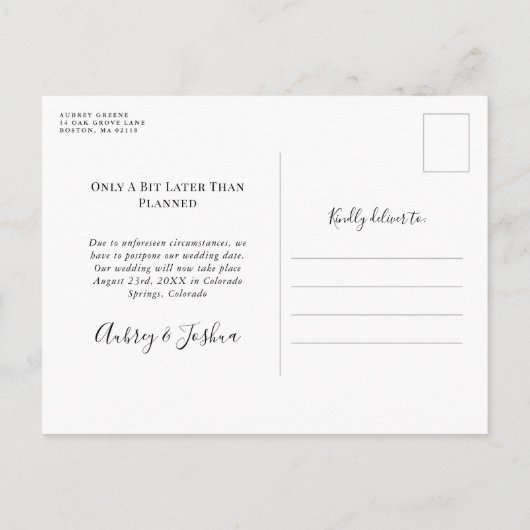 Uitgestelde Trouwdatum Nautisch Turquoise Knoop Aankondigingskaart (Achterkant)