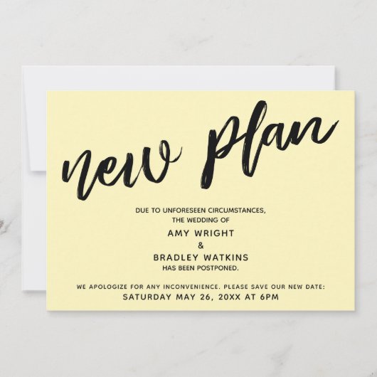 Uitgestelde Trouwdatum Nieuwe Planning Gele Aankon Kaart (Voorkant)