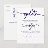 Uitgestelde Trouwdatum Update Navy Blue Script Briefkaart (Voorkant / Achterkant)