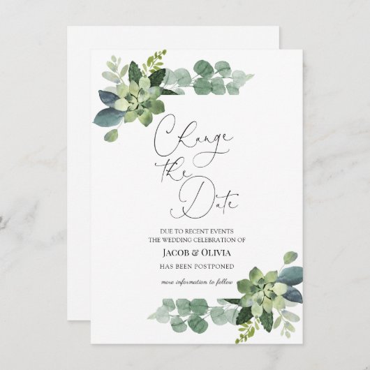 Uitgestelde trouwkaart met eucalyptus kaart (Voorkant / Achterkant)