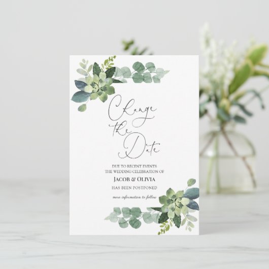 Uitgestelde trouwkaart met eucalyptus kaart (Staand voorkant)