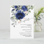 Uitgestelde trouwupdate Navy Blue Roze Bloemen Kaart (Staand voorkant)
