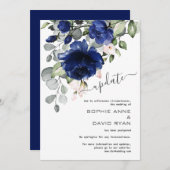 Uitgestelde trouwupdate Navy Blue Roze Bloemen Kaart (Voorkant / Achterkant)
