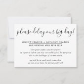 UITGESTELDE TROUWVERBINDING onze grote dag uitstel Kaart (Voorkant)