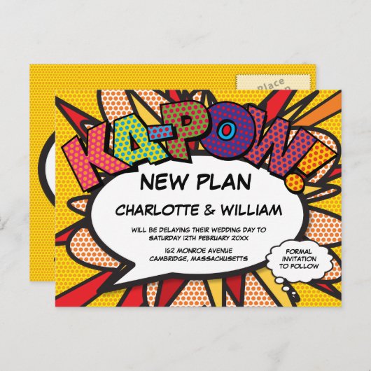 Uitgestelde verandering van de datum moderne leuke aankondigingskaart (Voorkant / Achterkant)