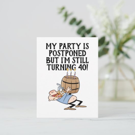 Uitgestelde Verjaardagsfeest Annulering Cartoon Briefkaart (Staand voorkant)