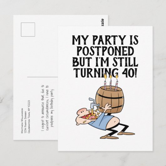 Uitgestelde Verjaardagsfeest Annulering Cartoon Briefkaart (Voorkant / Achterkant)