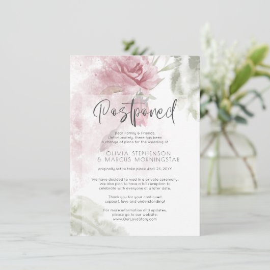 Uitgestelde weddenschap Waterverf Stusty Roos Pink Kaart (Staand voorkant)