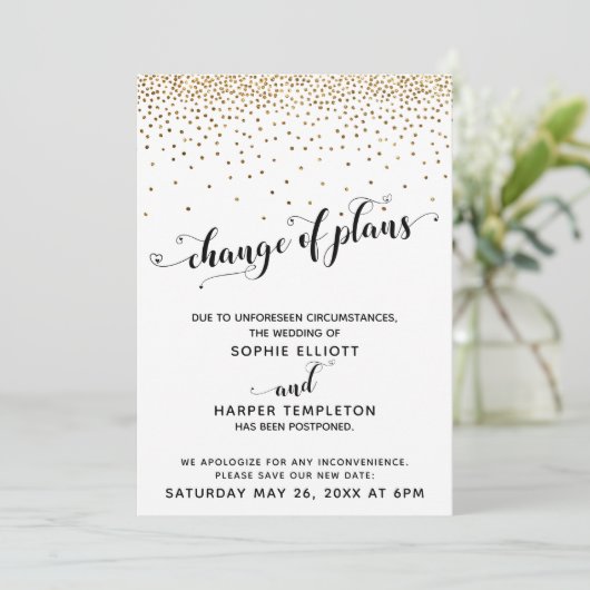 Uitgestelde weddenschappen Gold Confetti wijziging Kaart (Staand voorkant)