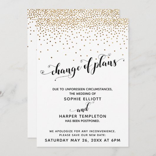 Uitgestelde weddenschappen Gold Confetti wijziging Kaart (Voorkant / Achterkant)