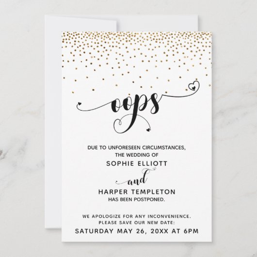 Uitgestelde weddenschappen met gouden Confetti en Kaart (Voorkant)
