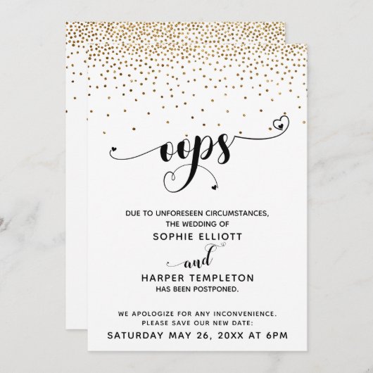 Uitgestelde weddenschappen met gouden Confetti en  Kaart (Voorkant / Achterkant)