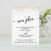 Uitgestelde Wedding Gold Confetti & Hearts Nieuw P Kaart (Staand voorkant)