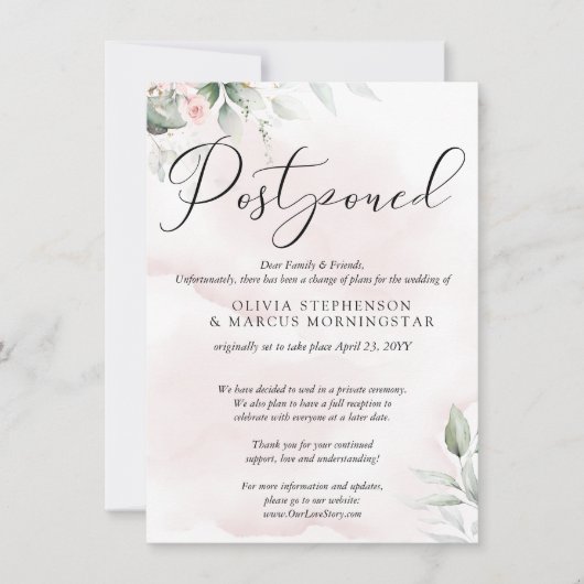 Uitgestelde weduwnaar Waterverf Bleek Blush Pink Kaart (Voorkant)