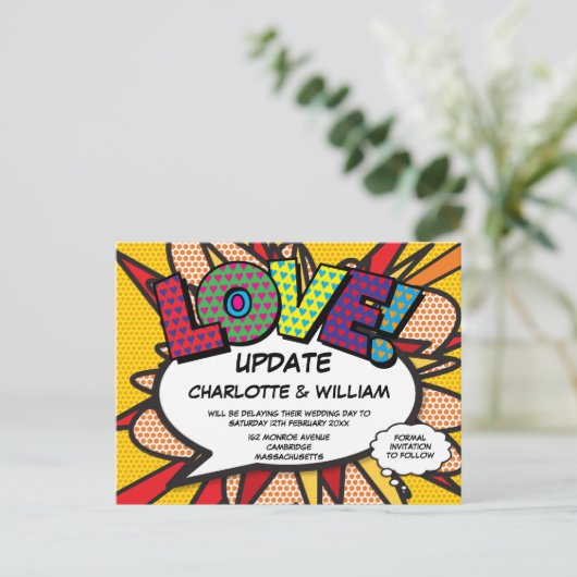 Uitgestelde wijziging van de datum stripboek LOVE Aankondigingskaart (Staand voorkant)