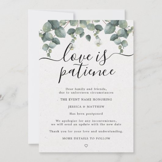 Uitgestelde wijziging van plannen Eucalyptus Weddi Aankondiging (Voorkant)