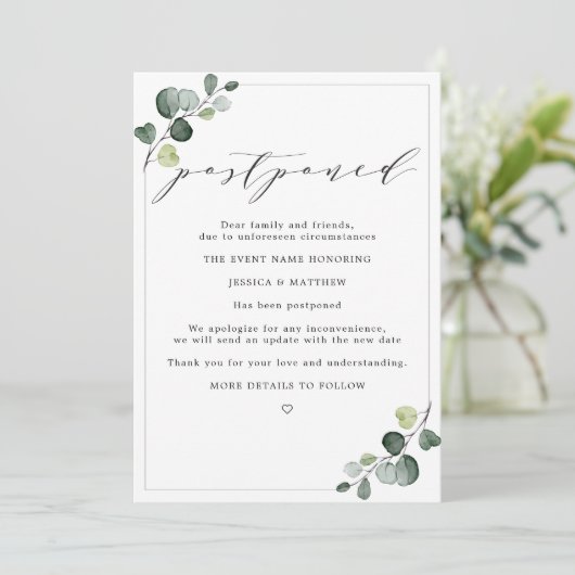 Uitgestelde wijziging van plannen Eucalyptus Weddi Aankondiging (Staand voorkant)