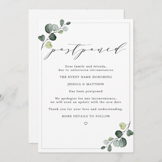 Uitgestelde wijziging van plannen Eucalyptus Weddi Aankondiging (Voorkant / Achterkant)